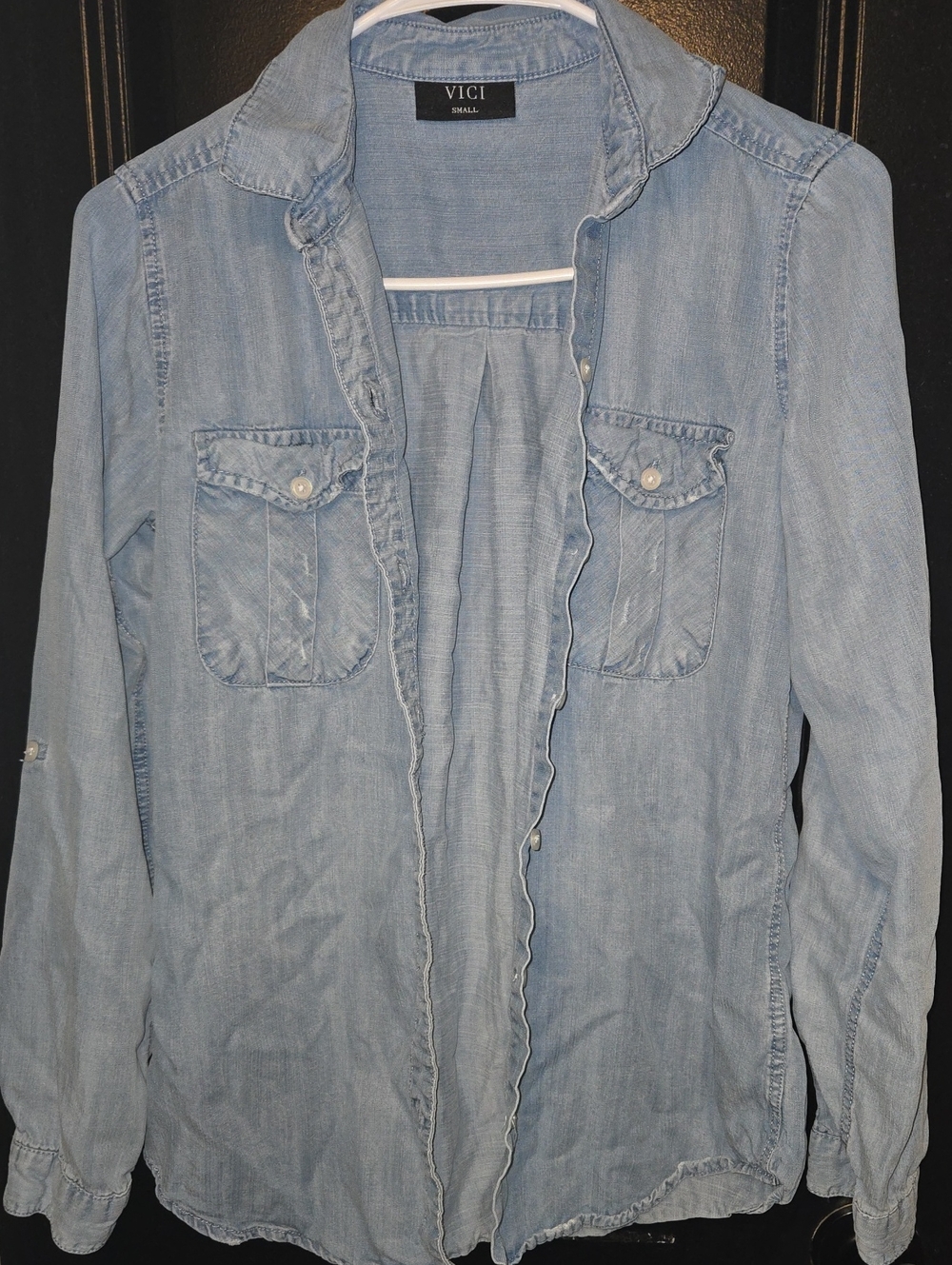 VICI Light Wash Denim Shirt Jacket - Pale Blue